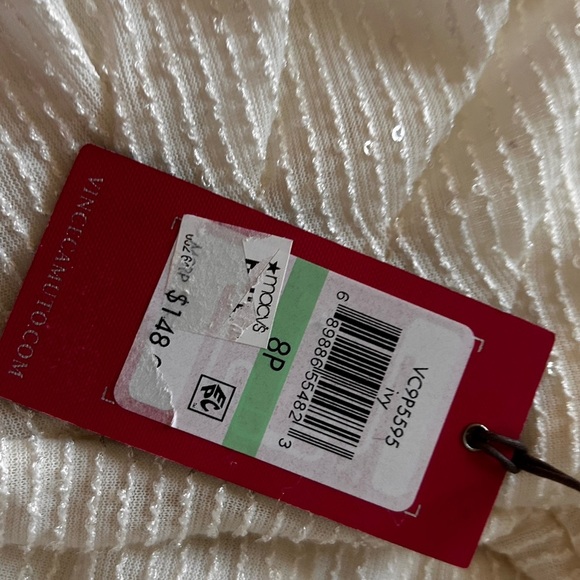 Vince Camuto Women's Size 8P White Bridal Sequined Sheath Side Ruche Dress NWT - Picture 10 of 12